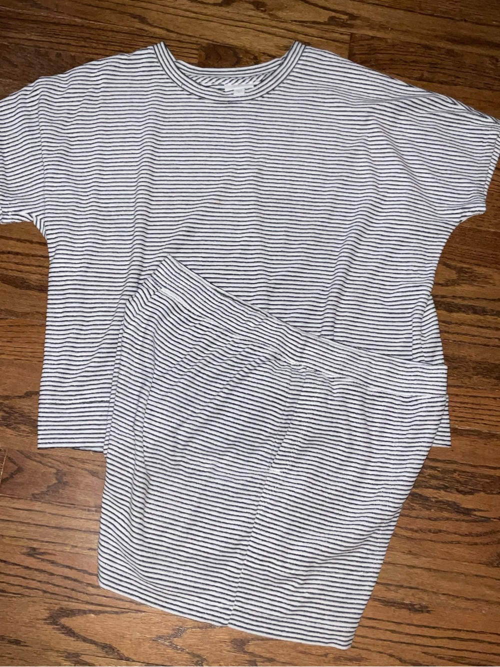 J. Jill White and Navy Striped Top with matching shorts.